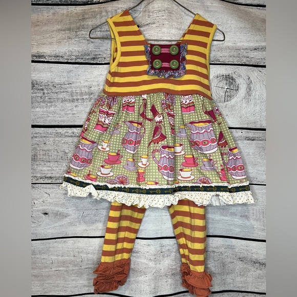 Matilda Jane Character Counts Maggie at Tea Party Top Ruffle Pants Set Yellow - Picture 2 of 11